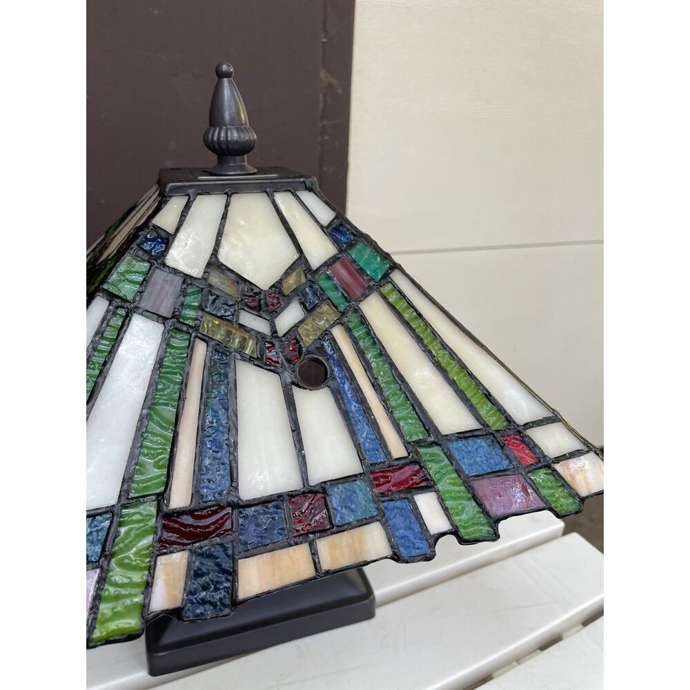 Mission Style Tiffany Stained Glass Pyramid Ceiling Light Flush Mount Fixture12"